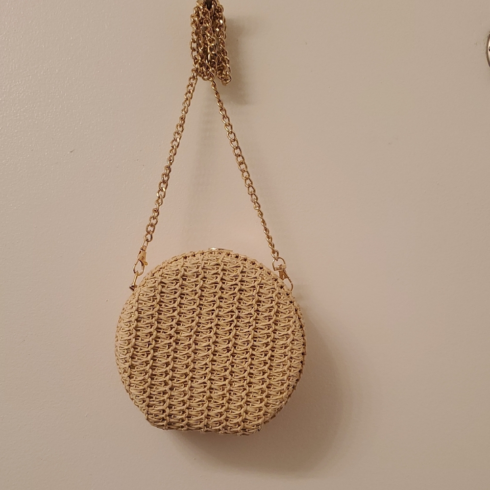 DSW Tan Woven Crossbody Bag with Chain Strap